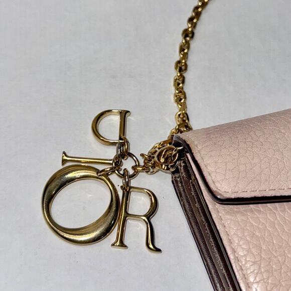 Authentic CHRISTIAN DIOR Tan Leather Wallet on Chain with DIOR Gold Tone Charm - Picture 3 of 8